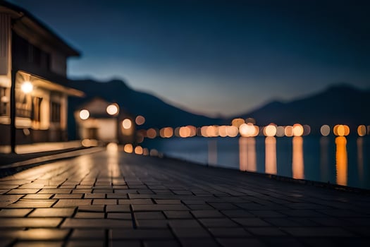 a long walk along the lake at night. AI-Generated photo