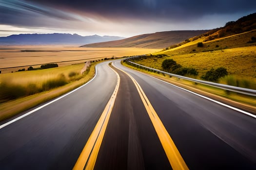 a long, empty road with a yellow line. AI-Generated photo