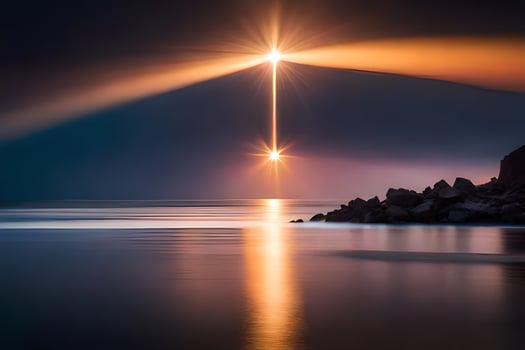 the cross of christ, light, the ocean, the sun, the light, the cross,. AI-Generated photo