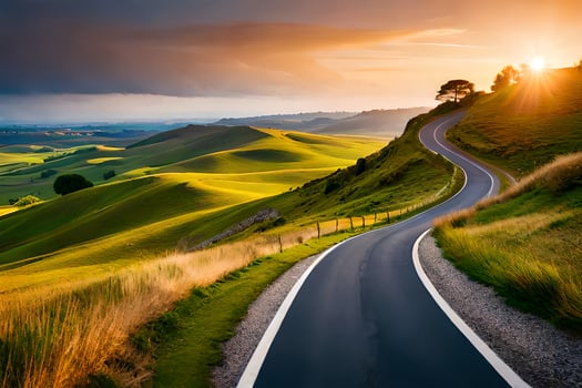 the road to the sunset. AI-Generated photo
