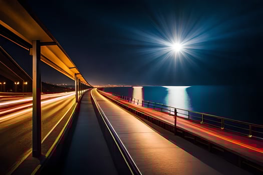 a long exposure photograph of a bridge at night. AI-Generated photo
