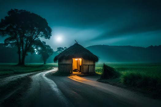 the road to the hut. AI-Generated photo