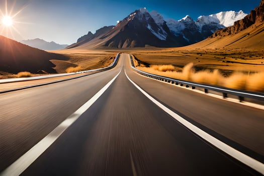 a highway with mountains in the background. AI-Generated photo