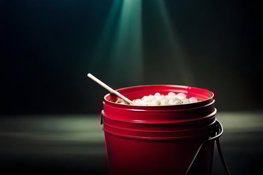 a bucket of popcorn with a spoon in it. AI-Generated photo