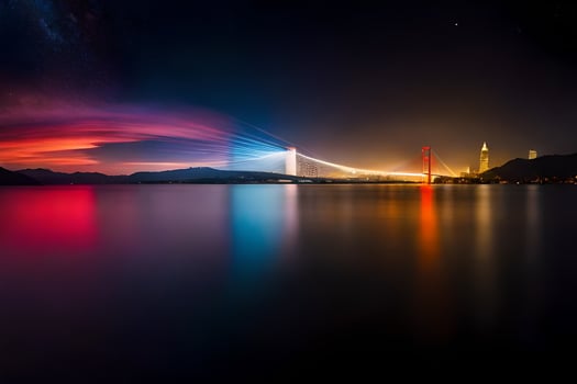the bridge at night with colorful lights. AI-Generated photo