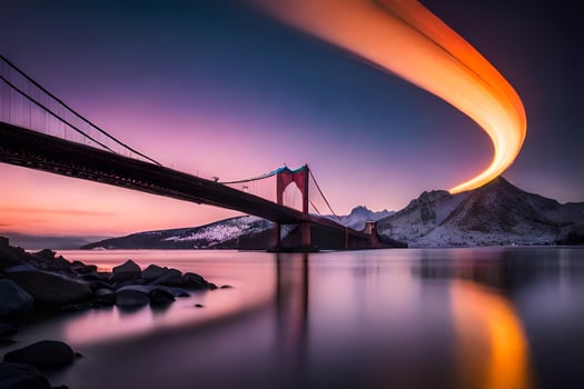 the golden bridge, norway, sunset, bridge, landscape, landscape photography, landscape photography,. AI-Generated photo