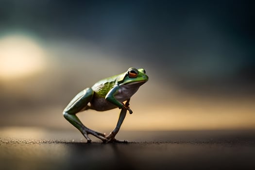a frog is standing on its hind legs. AI-Generated photo