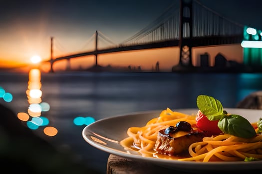 the golden gate bridge at sunset. AI-Generated photo