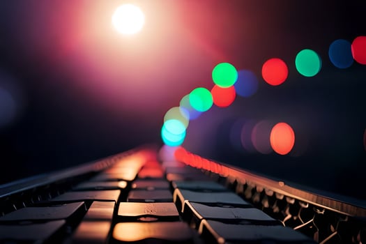 a close up of a keyboard with colorful lights. AI-Generated photo