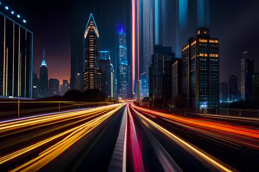 a city at night with light trails. AI-Generated photo
