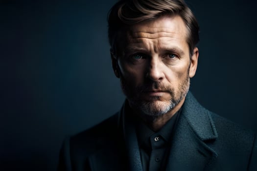 a man in a suit and tie looking to the side. AI-Generated photo