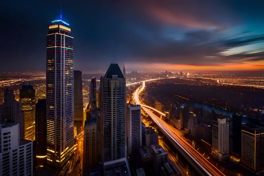 the city skyline at night with long exposure. AI-Generated photo