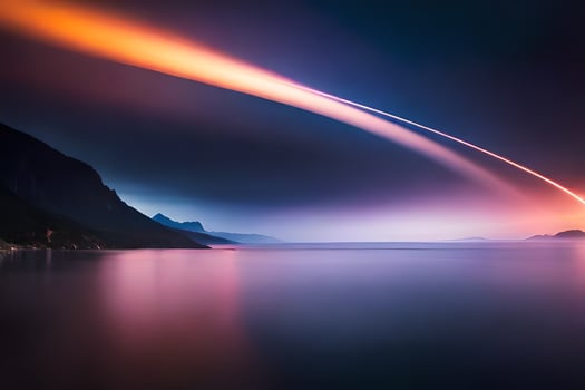 a long exposure photograph of a rocket flying over the ocean. AI-Generated photo