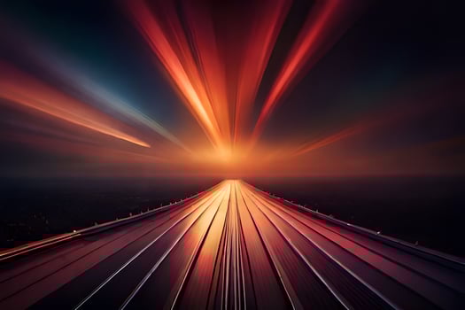 a long, dark tunnel with a bright light in the sky. AI-Generated photo