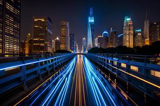 a long exposure photo of a city at night. AI-Generated
