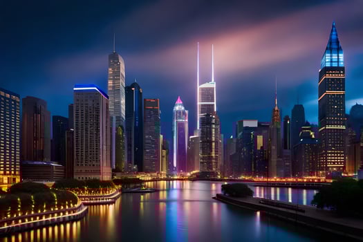 the chicago skyline at night. AI-Generated photo