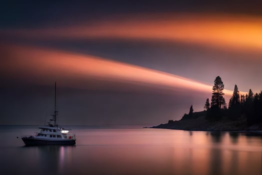 a boat is sailing in the ocean at sunset. AI-Generated photo