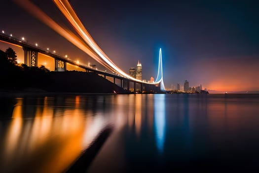 the bridge at night with long exposure. AI-Generated photo