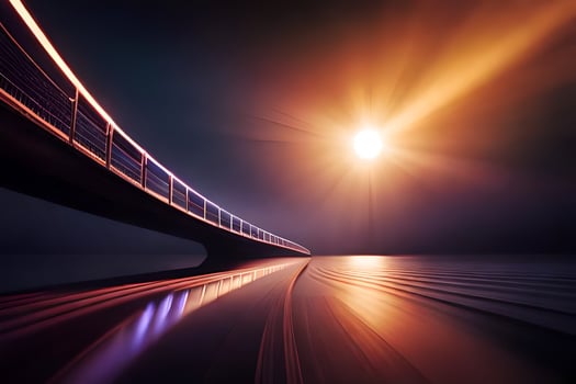 a bridge with lights at night. AI-Generated photo