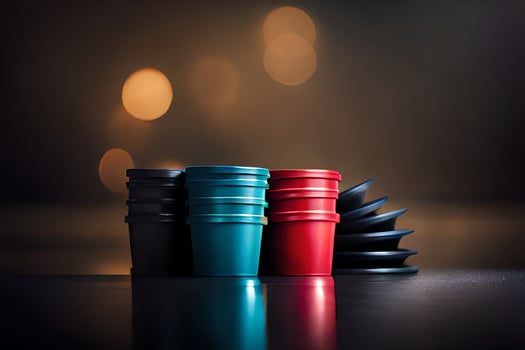 a group of red and blue plastic cups. AI-Generated photo