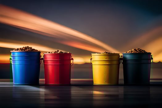 three buckets of food on a table. AI-Generated photo