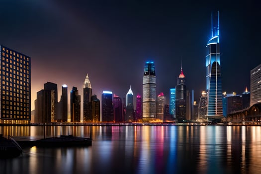 the city skyline at night in shanghai. AI-Generated photo