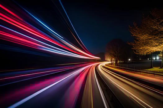 light trails on the road at night. AI-Generated photo