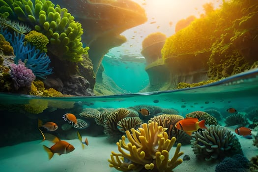 a coral reef with fish and corals in the ocean. AI-Generated photo