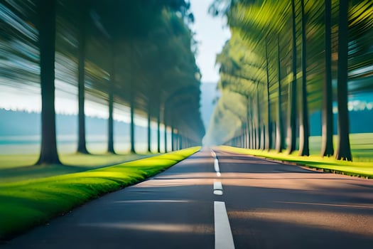 a long road with trees in the background. AI-Generated photo