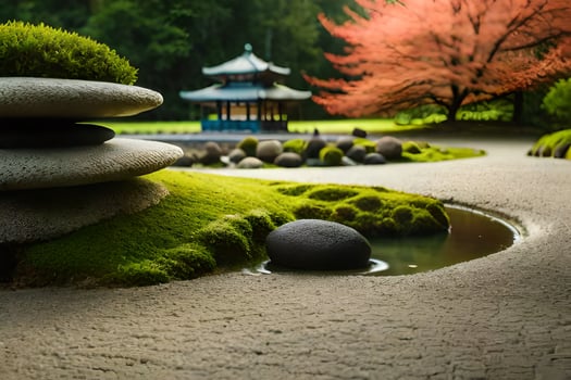 a japanese garden with rocks and moss. AI-Generated photo