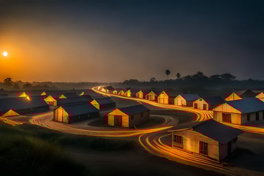 a long exposure photograph of a village at night. AI-Generated photo