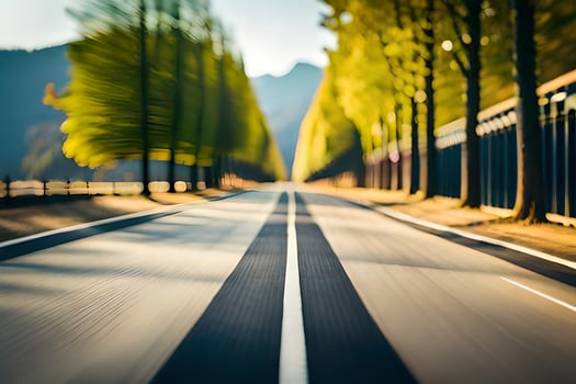 a blurry image of a road with trees. AI-Generated photo