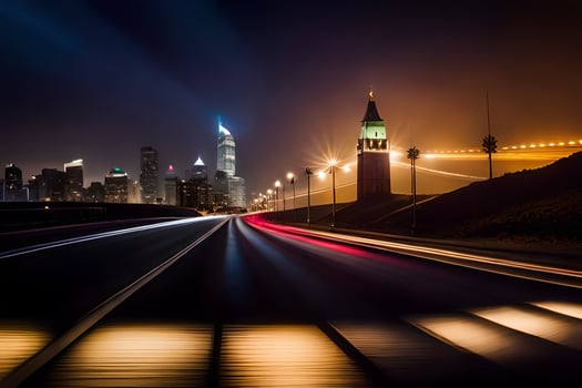 a long exposure photograph of a city skyline at night. AI-Generated photo