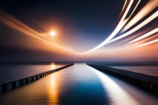 a long exposure photograph of a pier at night. AI-Generated photo