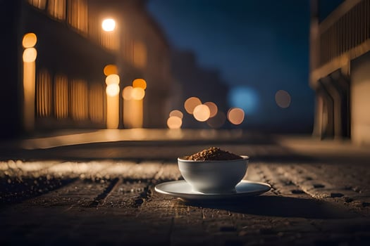 coffee cup on the street at night. AI-Generated photo