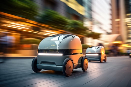 Robot delivering packages to people's homes, reflecting the future. Generative AI photo