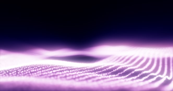 Abstract purple waves from glowing particles and lines futuristic hi-tech background photo
