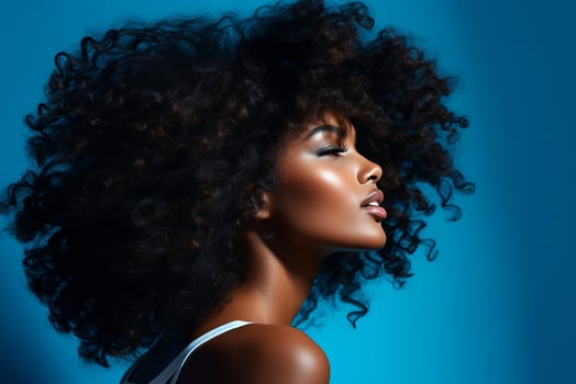 Ai generated  Studio portrait of a beautiful black skin african woman in sunglasses on different colours background photo