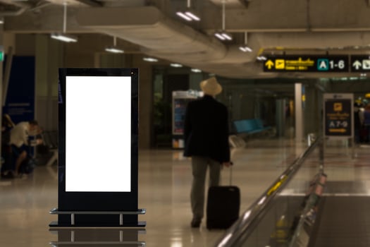 Blank advertising billboard at airport,mockup poster media template ads display photo