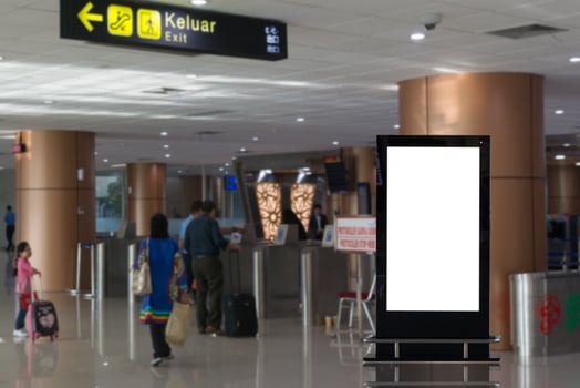 Blank advertising billboard at airport,mockup poster media template ads display photo