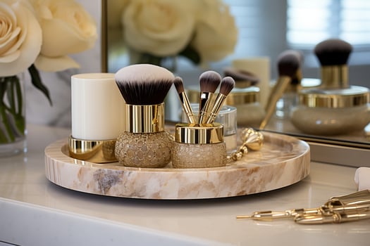 The Luxurious Gold Makeup Brushes of a Professional. photo