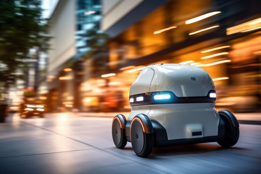 Robot delivering packages to people's homes, reflecting the future. Generative AI photo