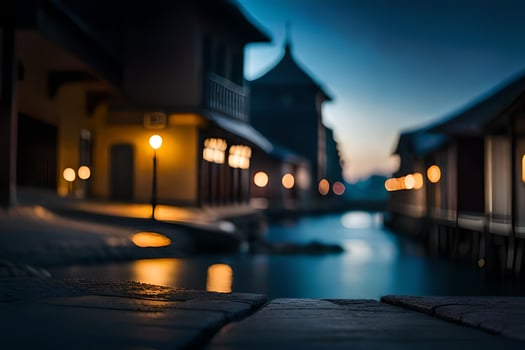 photo wallpaper the night, lights, the water, the buildings, the lights, the water,. AI-Generated