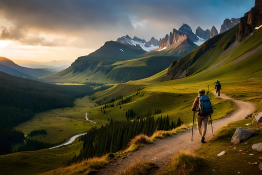 the hike to the top of the mountain. AI-Generated photo