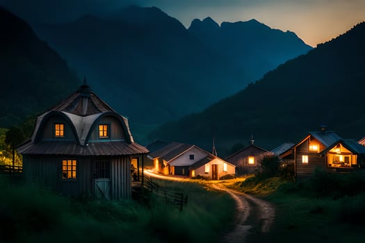 a small village in the mountains at night. AI-Generated photo