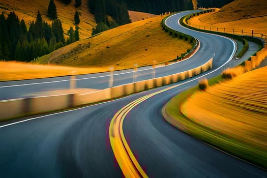 a long exposure photograph of a winding road. AI-Generated photo