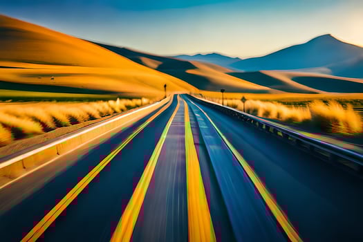 a long exposure photograph of a road in the desert. AI-Generated photo