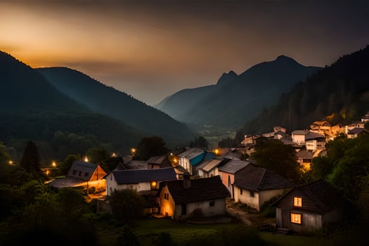 a village in the mountains at dusk. AI-Generated photo