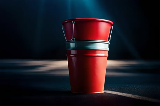 a red bucket with a handle on it. AI-Generated photo