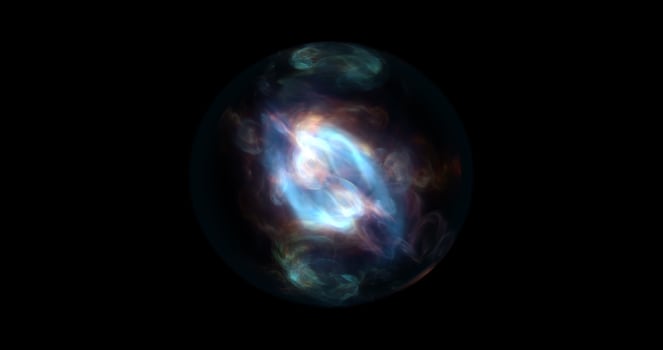 Abstract energy sphere with glowing bright particles, atom from energy scientific futuristic hi-tech background photo